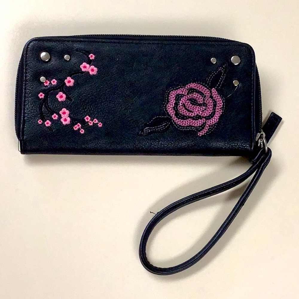 Black floral wallet black and pink good condition